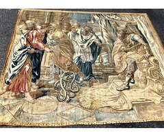 Authenticated 17th C Flemish Tapestry Rare Judaica Moses & Pharaoh Museum Pc
